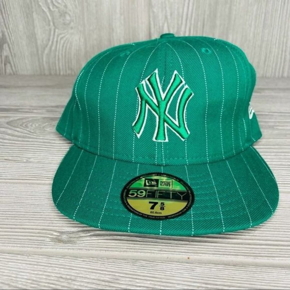 New Era Cap MLB NY Yankees Kelly Green and White Pinstripe 59FIFTY Hat sz 7 5/8